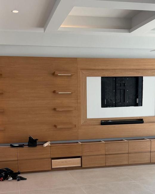 Oak media wall — Aguilar Home Solutions, Southwest Florida