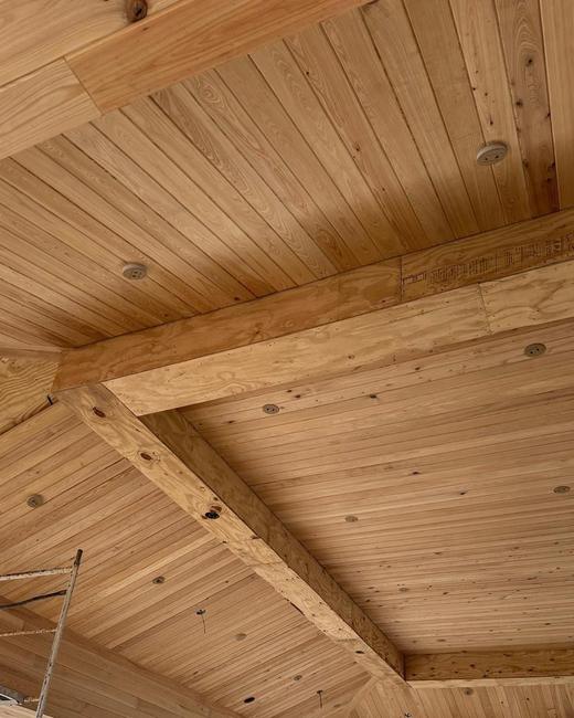 Pine ceiling with beams — Aguilar Home Solutions, Southwest Florida